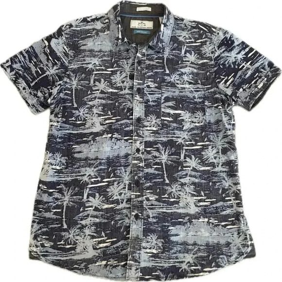 MBX Premium Goods Men's Medium Blue Tropical Collared Paradise Shirt Button-down - Picture 1 of 7